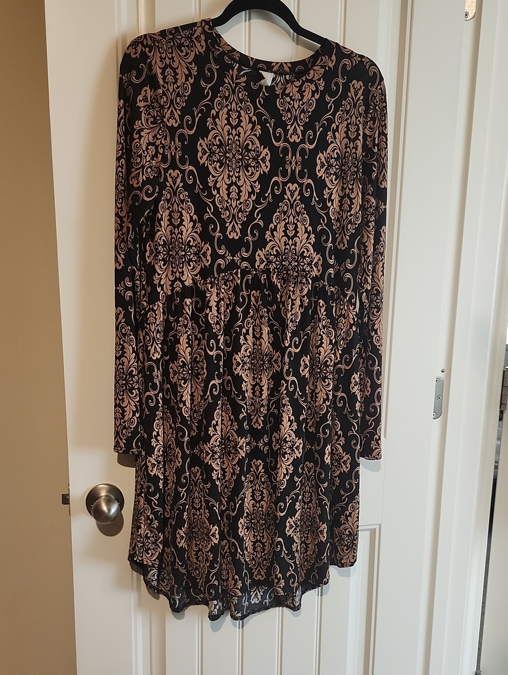 Black Dress with Beige Damask Print